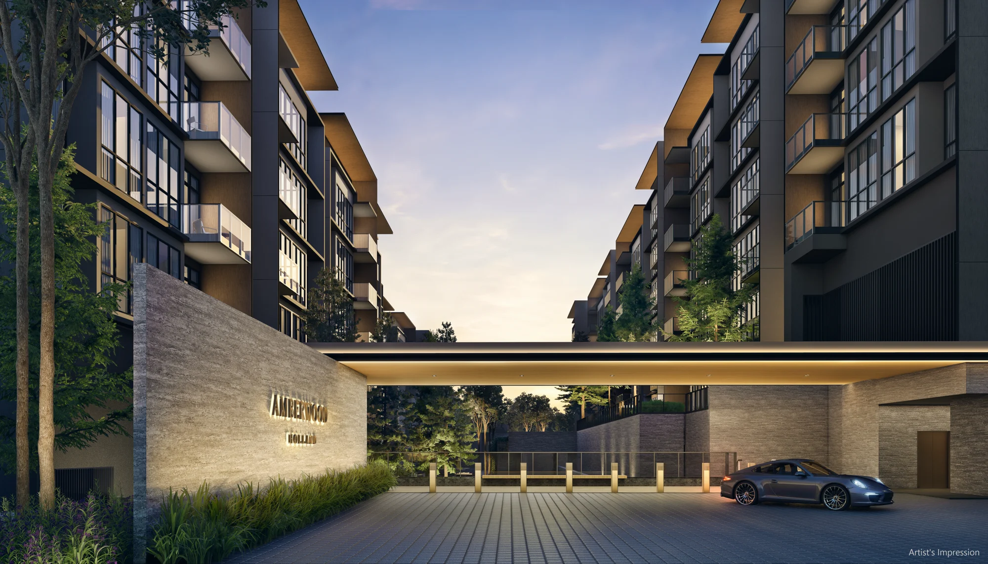 Artist’s impression of the illuminated Amberwood arrival plaza
